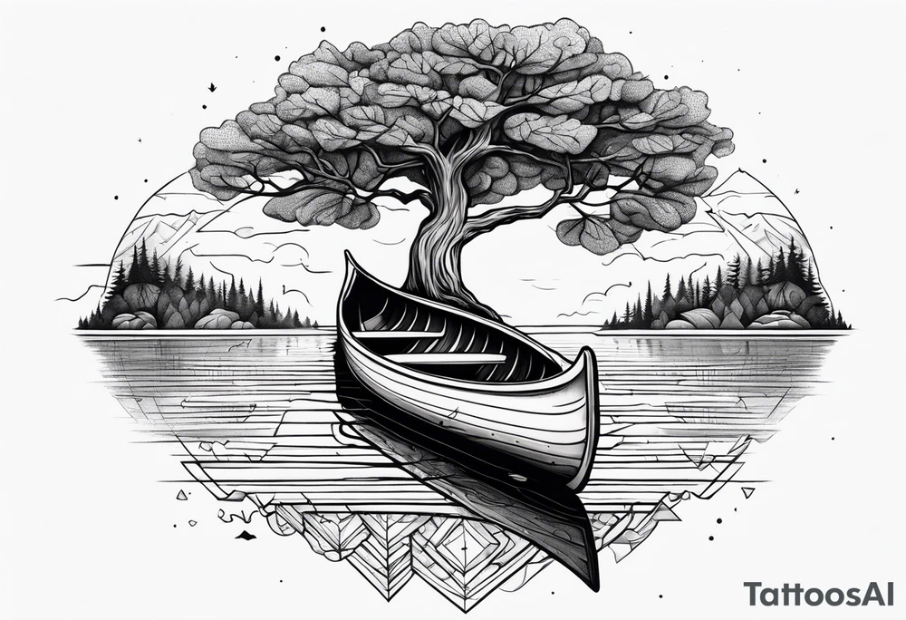 A canoe ends becoming a tree tattoo idea