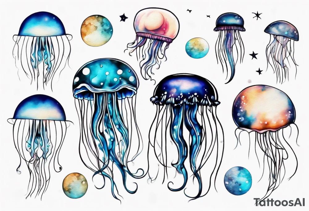 1 jellyfish swimming in front of the moon tattoo idea