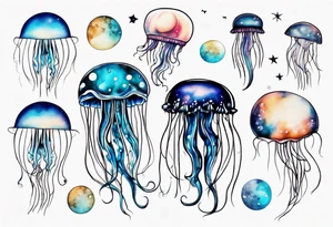 1 jellyfish swimming in front of the moon tattoo idea