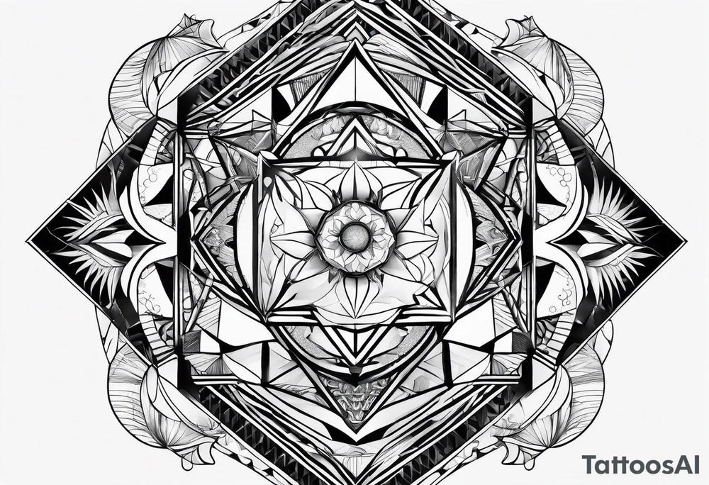 full sleeve tattoos for men with sacred geometry and tropical theme tattoo idea