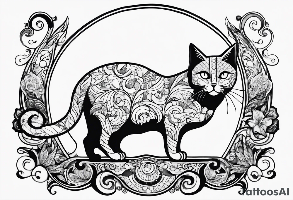 Shadow of a cat sitting on a crescent moon tattoo idea