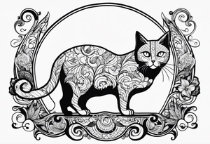 Shadow of a cat sitting on a crescent moon tattoo idea