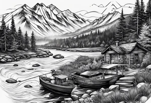 fishing lure mountains tattoo idea