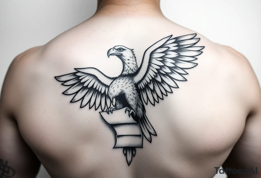 eagle in tribal tattoo look on shoulder, chest and arm which holds a piece of Paper in ita claws tattoo idea