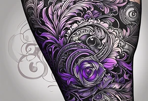 lines around wrist, abstract, black and purple, covered from wrist to forearm, fully covered, no borders, blackwork, no faces tattoo idea