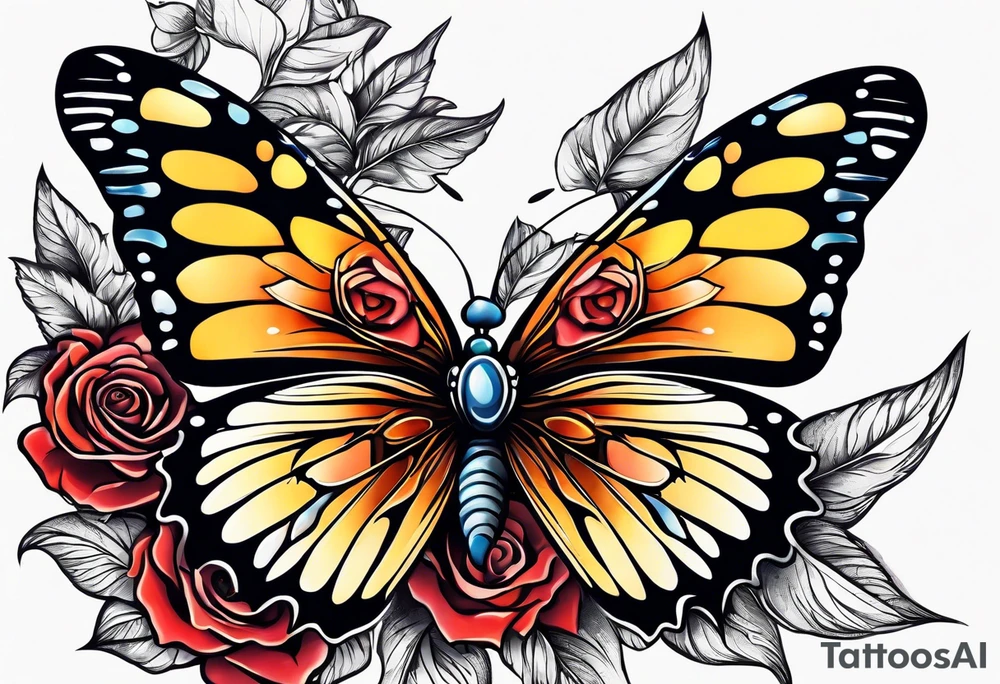 animal butterfly , flower rose, sunflower, tattoo idea