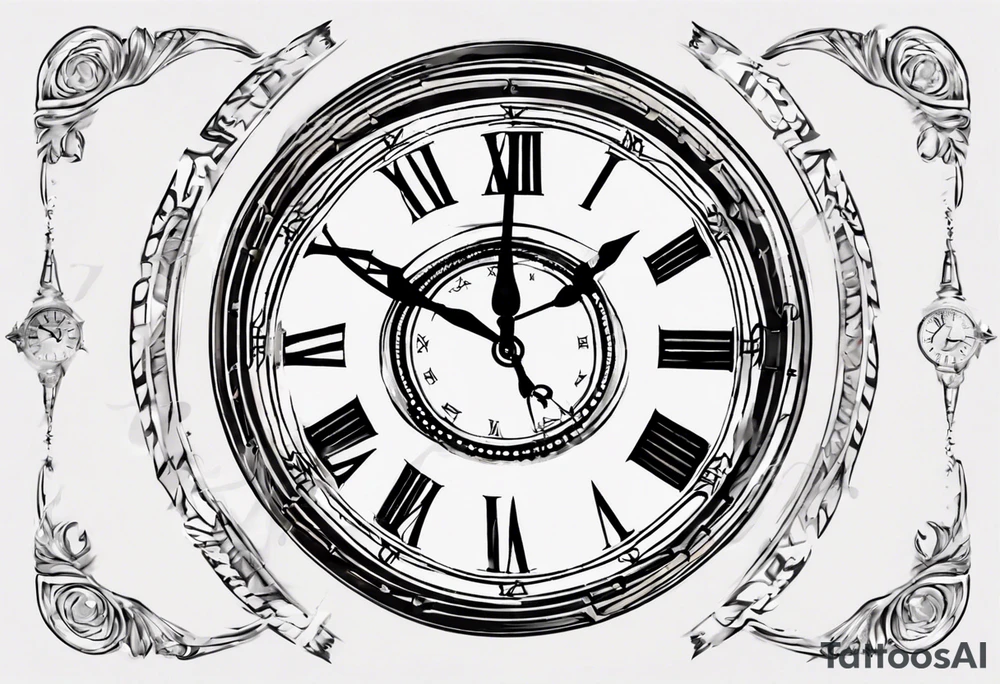 Clockface with roman numerals. Time: 00:07, date: January 21st tattoo idea