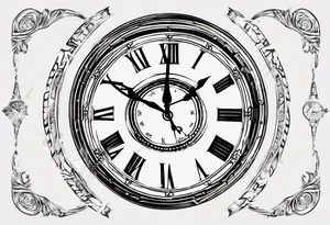 Clockface with roman numerals. Time: 00:07, date: January 21st tattoo idea