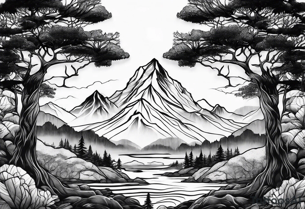 Three mountains three trees with roots tattoo idea Three mountains three trees with roots tattoo idea