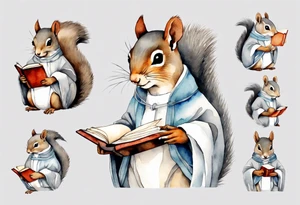 a grey squirrel dressed in a tunic holding a closed book closed tattoo idea