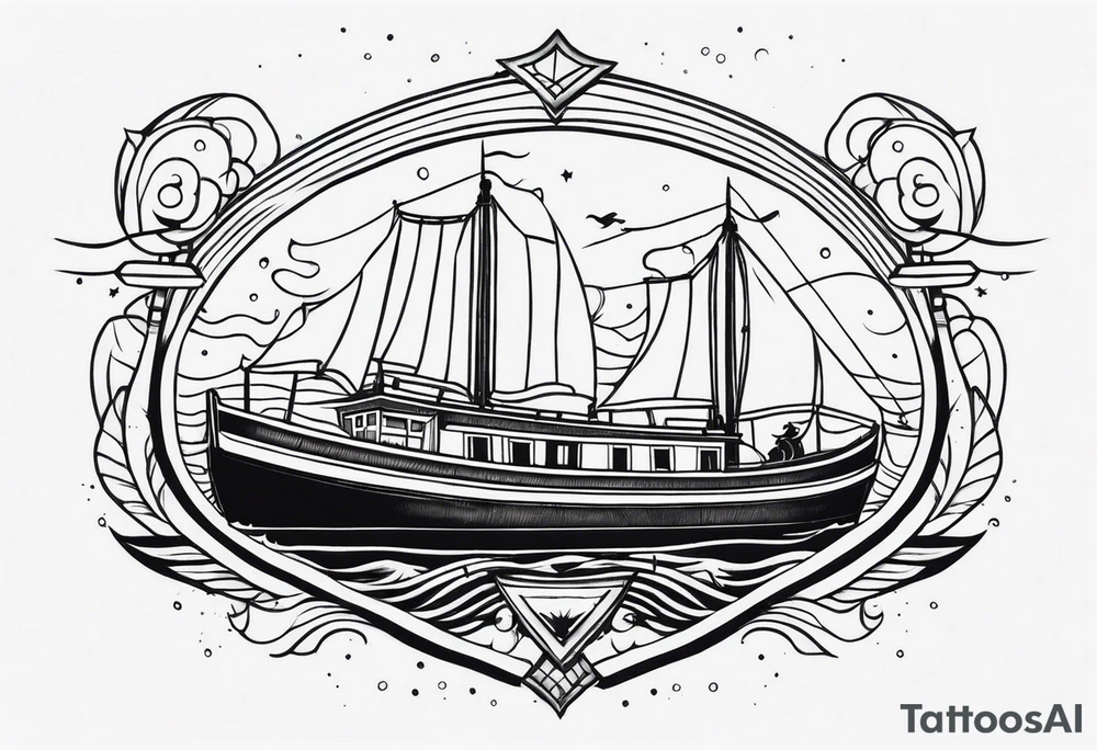 Tubarões, polvo e barcos no braço tattoo idea