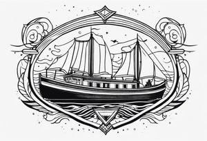 Tubarões, polvo e barcos no braço tattoo idea