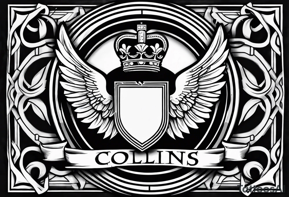 Collins family crest with Irish claddagh chest tattoo tattoo idea