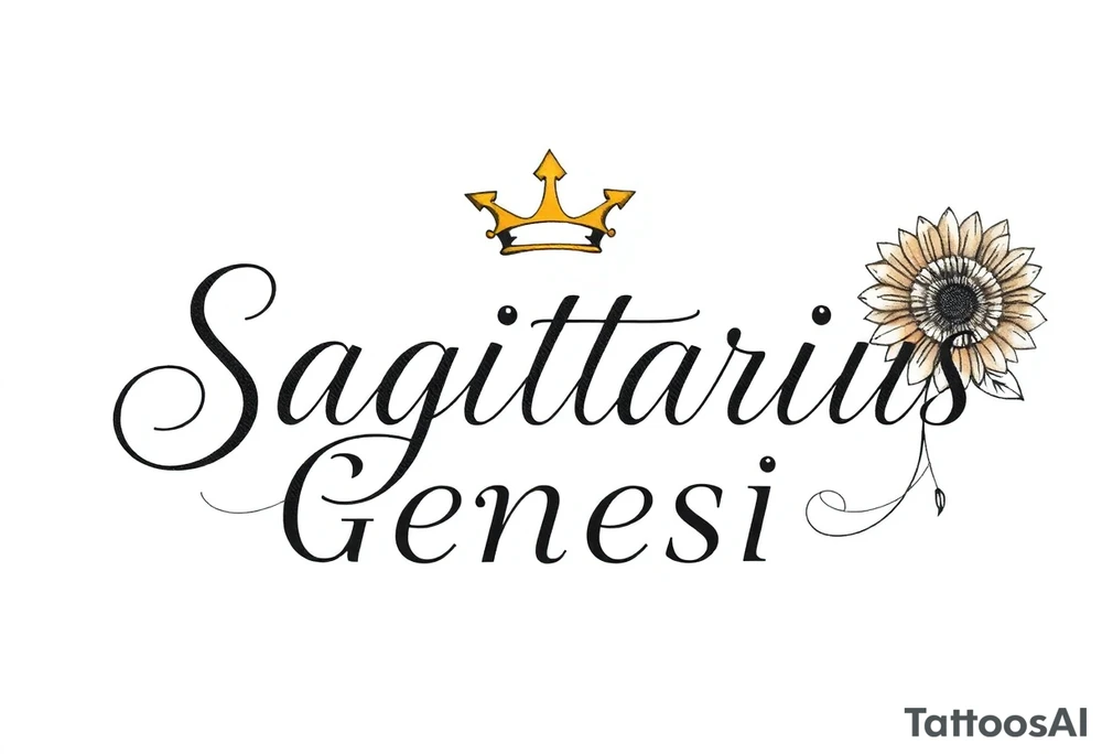 Sagittarius Genesis and a crown and sunflower tattoo idea