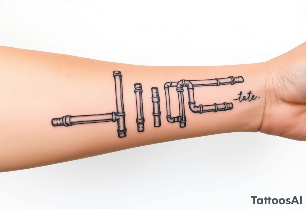 wide vertical System of thin pipes that transitions and transforms outwards of sides and end into thick, widespread 
veins of forearm tattoo idea