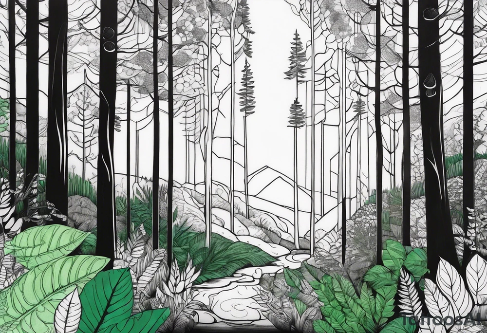 forest, green and black, no people tattoo idea