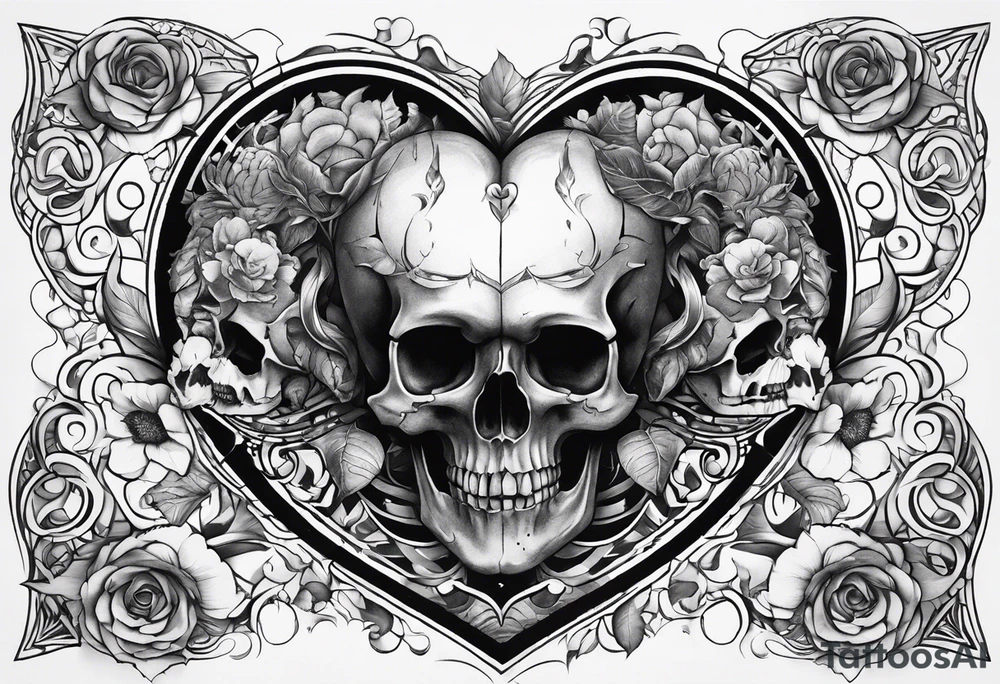 visceral heart fusioned with skull
half heart half skull tattoo idea