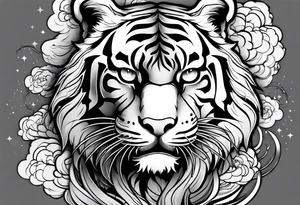tiger with a full body not just its head with its body twisting clouds around tattoo idea