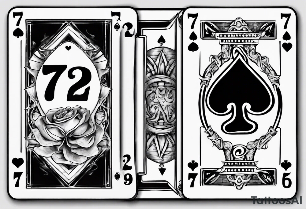 Number 7 and number 2 poker card, most outward facing card has a small grave on it tattoo idea