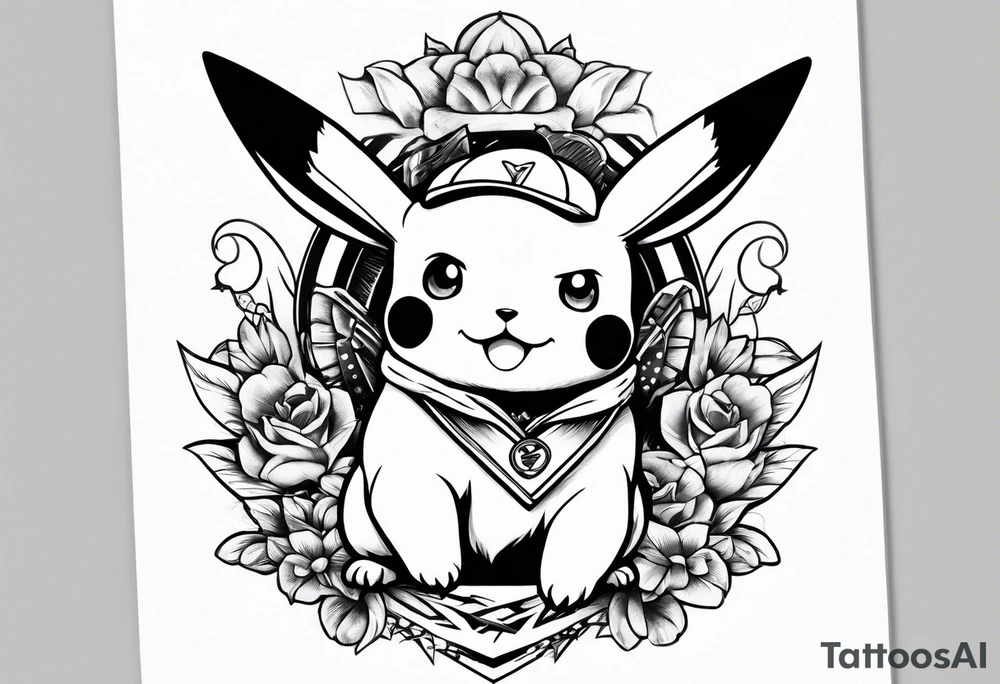 Pikachu riding on a puppy tattoo idea