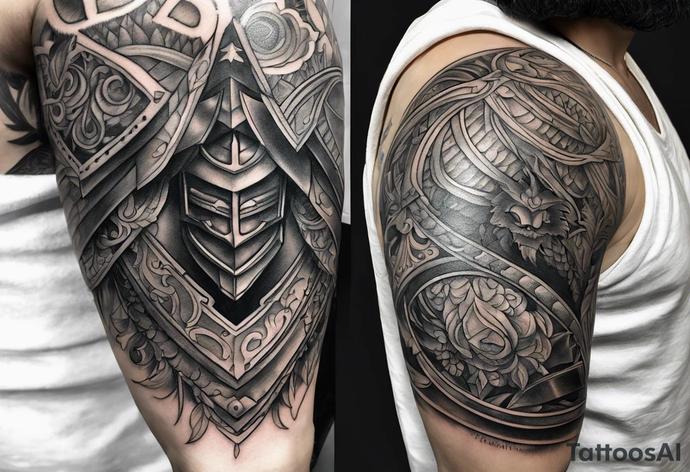 half sleeve, upper arm and shoulder, leather armor tattoo idea half sleeve, upper arm and shoulder, leather armor tattoo idea