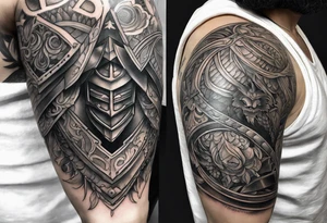 half sleeve, upper arm and shoulder, leather armor tattoo idea