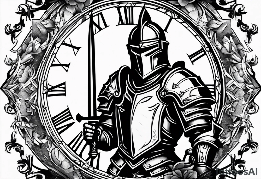 knight with heavy armor clock surround tattoo idea