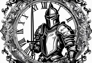 knight with heavy armor clock surround tattoo idea