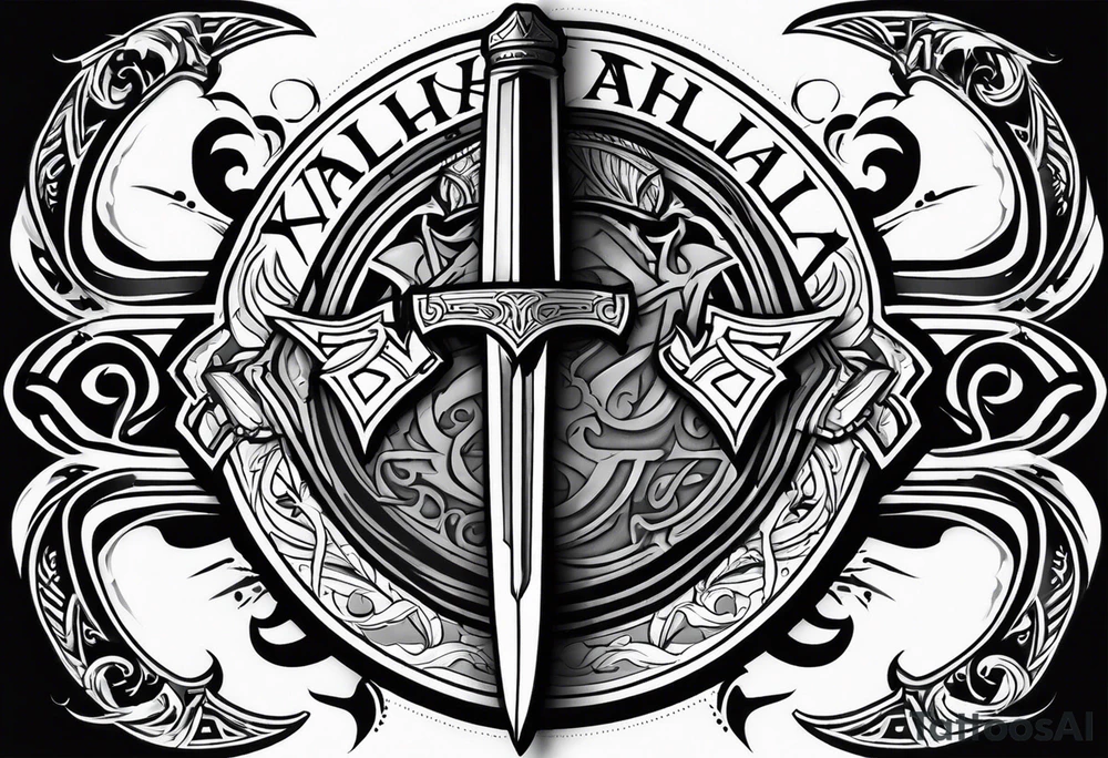 Valhalla sword shield tattoo idea