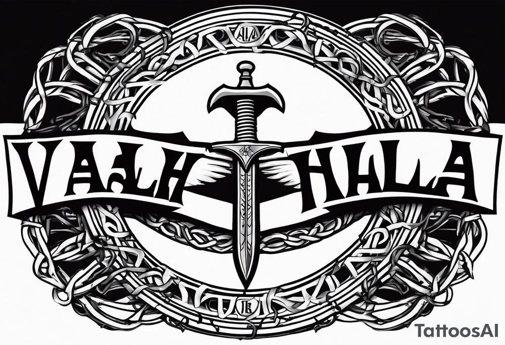 Valhalla sword shield barb wire chain tattoo idea