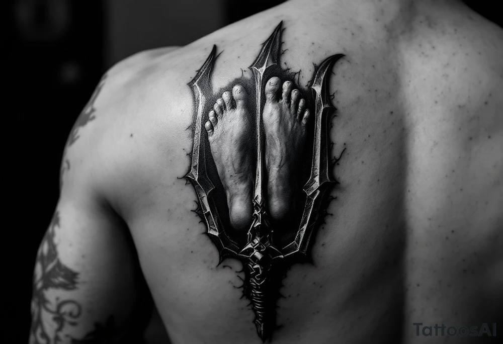 barefoot behind trident tattoo idea