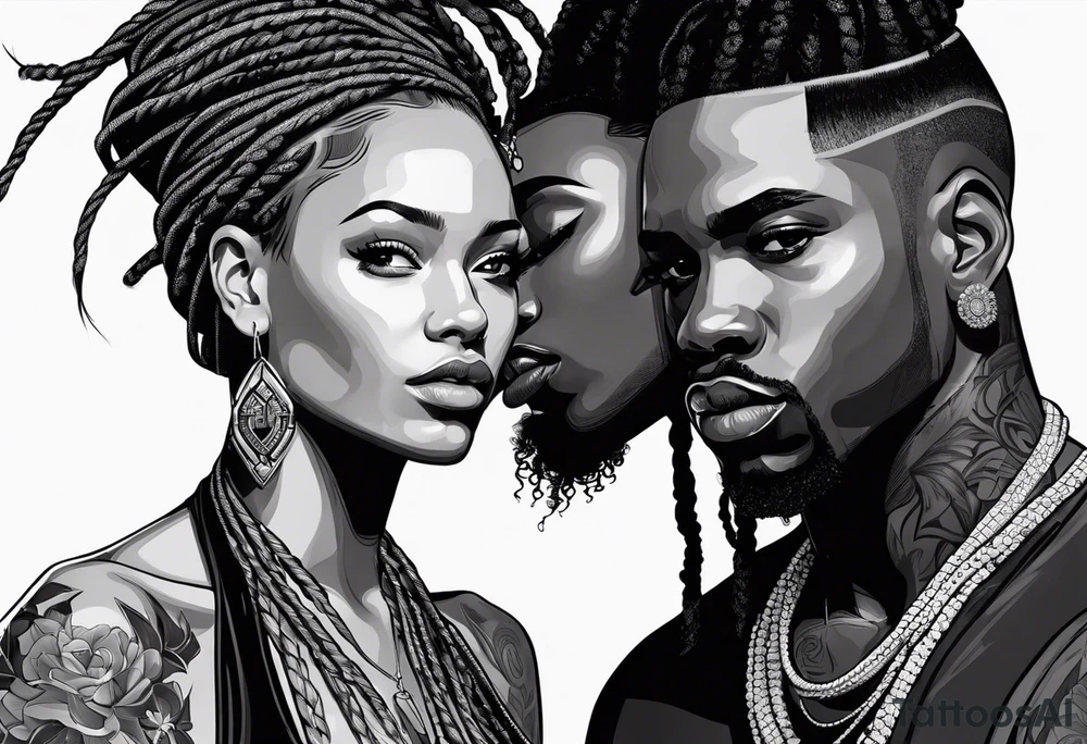 Black man with dreads  and women together tattoo idea