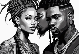 Black man with dreads  and women together tattoo idea