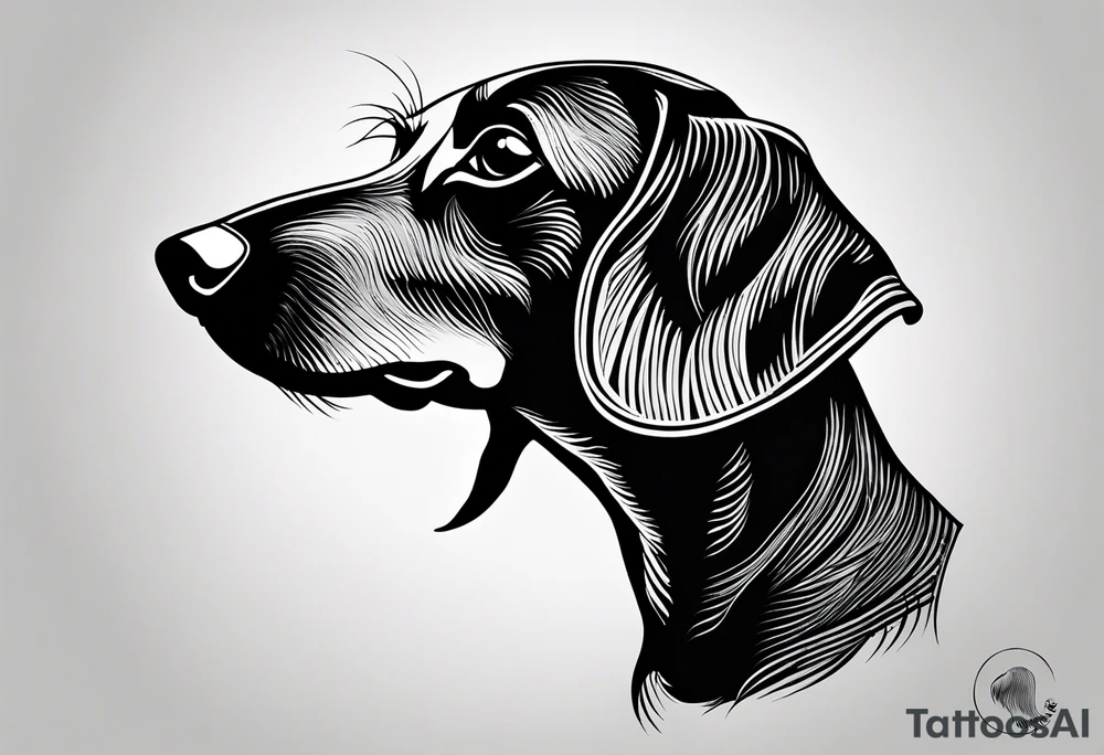 Create a minimalist tattoo of a small Dachshund, capturing its unique shape and playful demeanor with clean lines. tattoo idea