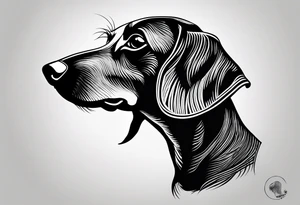 Create a minimalist tattoo of a small Dachshund, capturing its unique shape and playful demeanor with clean lines. tattoo idea