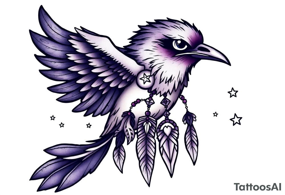 Raven dream catcher milky way moon shooting star tattoo idea