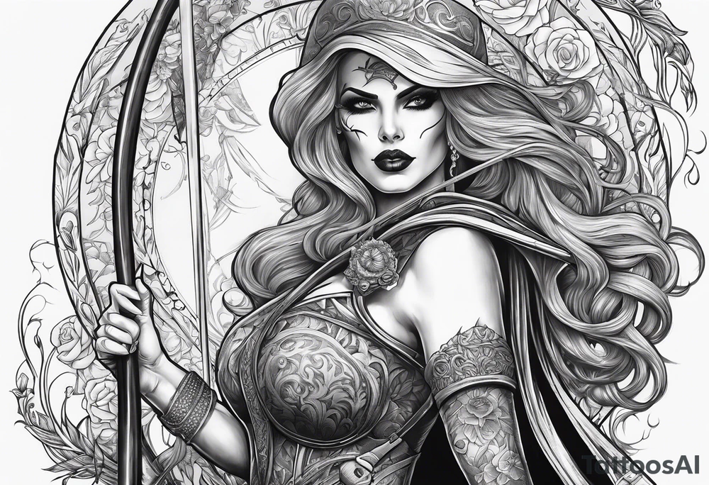 Lady death with scythe tattoo idea