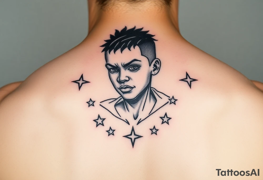 powerful black boy with stars around tattoo idea