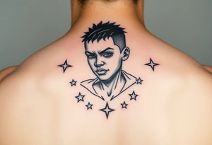 powerful black boy with stars around tattoo idea