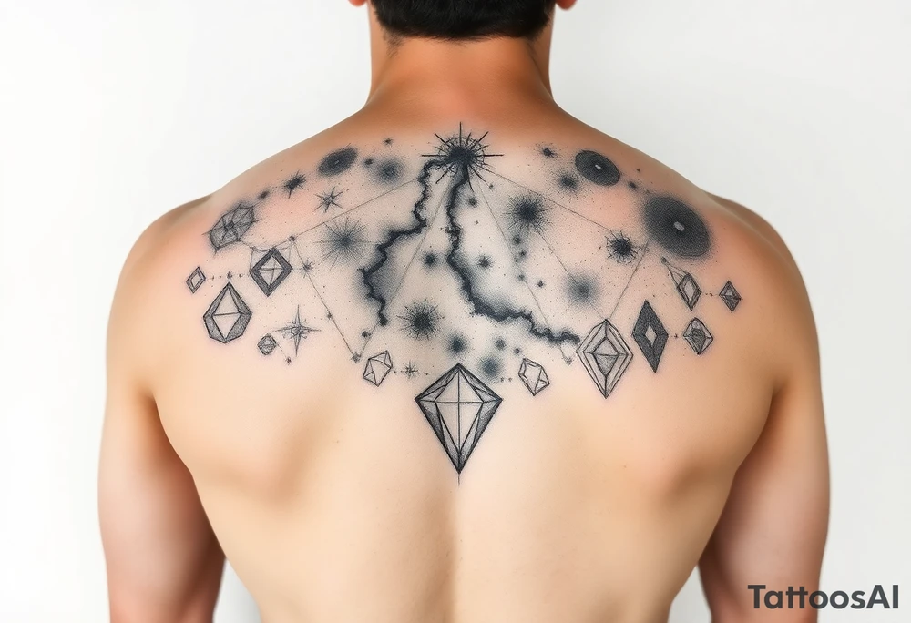 full milky way that covers the upper middle back and is geometric but also futuristic tattoo idea