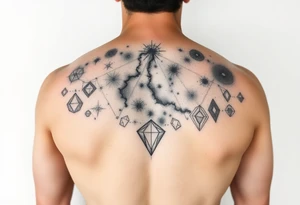 full milky way that covers the upper middle back and is geometric but also futuristic tattoo idea