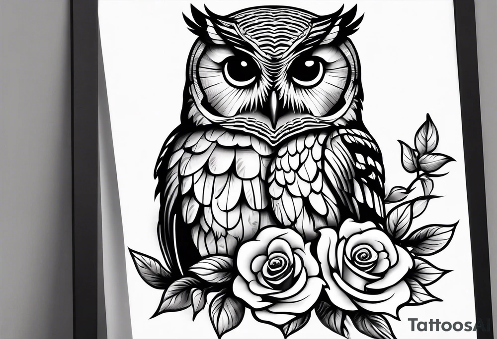 Barred owl with a rose and a heart tattoo idea