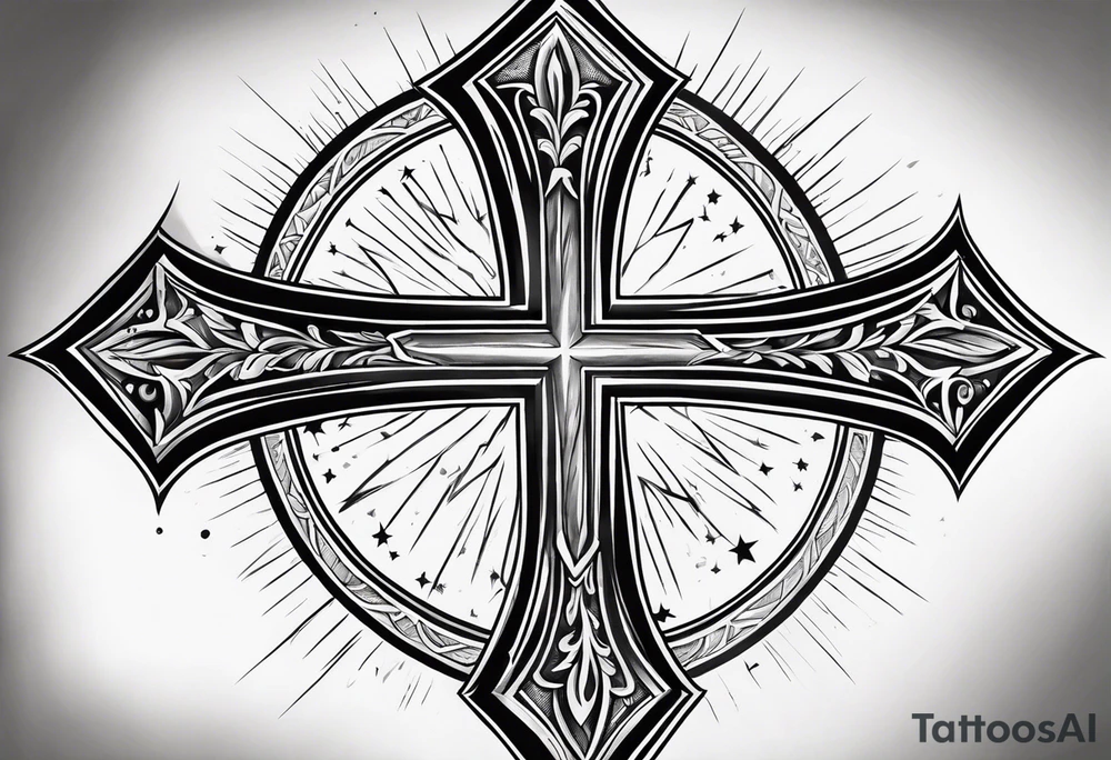Cross tattoo with lightning tattoo idea