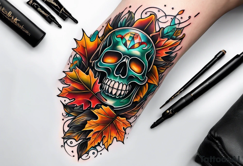 Knee tattoo with fall colors tattoo idea