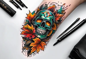 Knee tattoo with fall colors tattoo idea