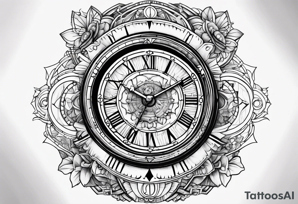 Children’s name, time piece tattoo idea