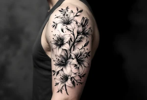 flower arrangement with spider lilies, tulip, lilies, cherry blossom tattoo idea