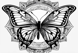 butterfly on the background of the mandala diamond network tattoo idea