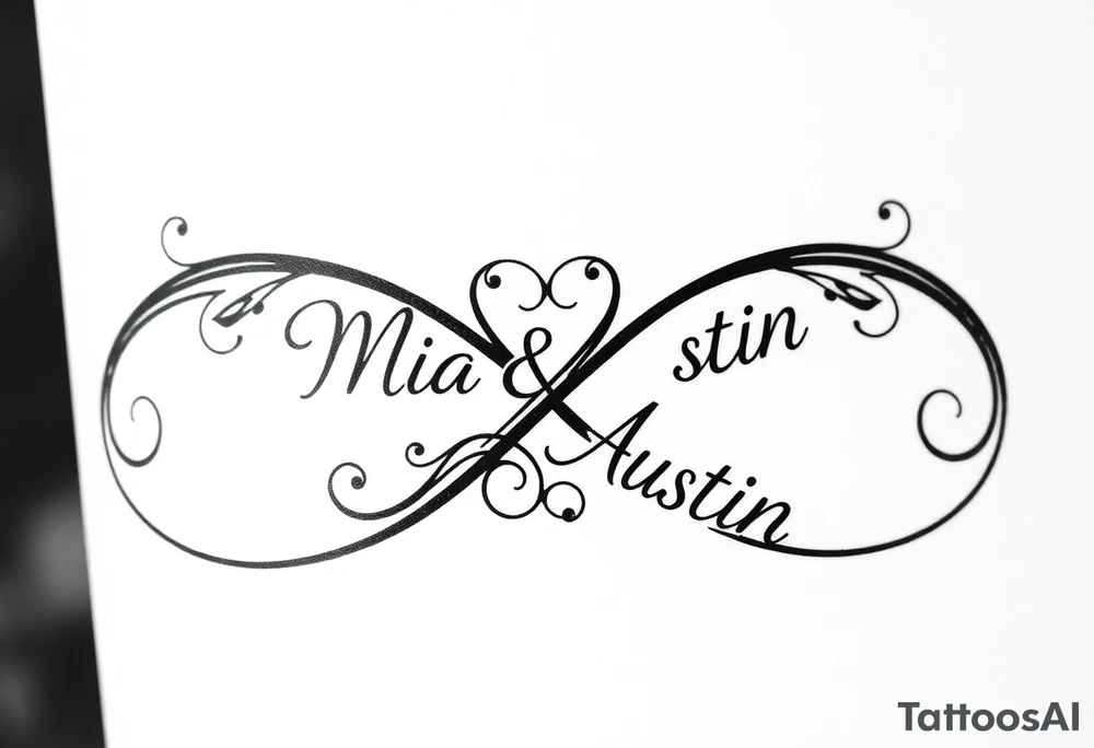 Infinity symbol with the name's Mia and Austin tattoo idea