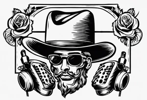 old school broadcast microphone with a cowboy hat on top of it. tattoo idea
